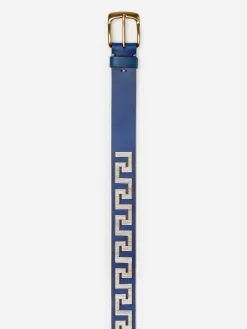 Caerus Leather Belt In Greek Key