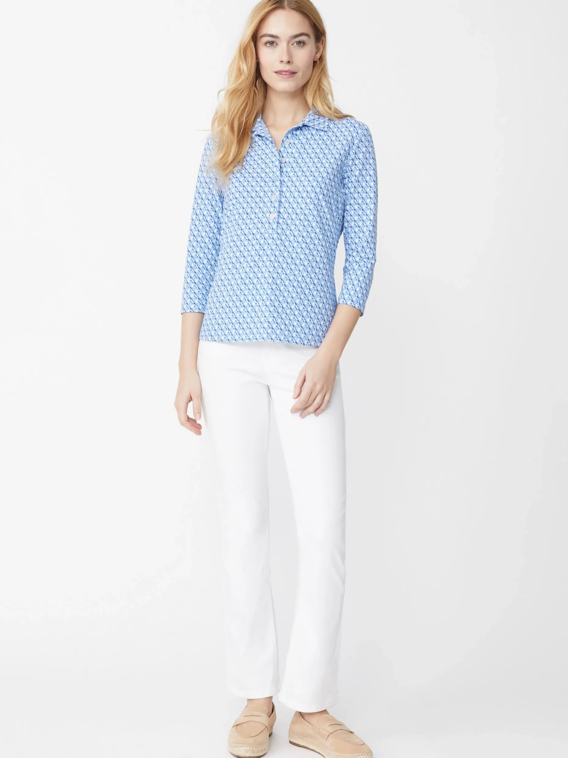 Court 3/4 Sleeve Polo In Lunar Lines