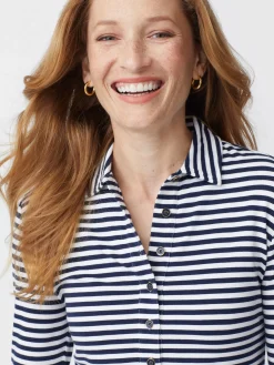 Court 3/4 Sleeve Polo In Stripe