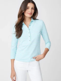 Court 3/4 Sleeve Polo In Stripe
