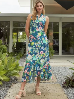 Miramar Linen Dress In Floral Reef